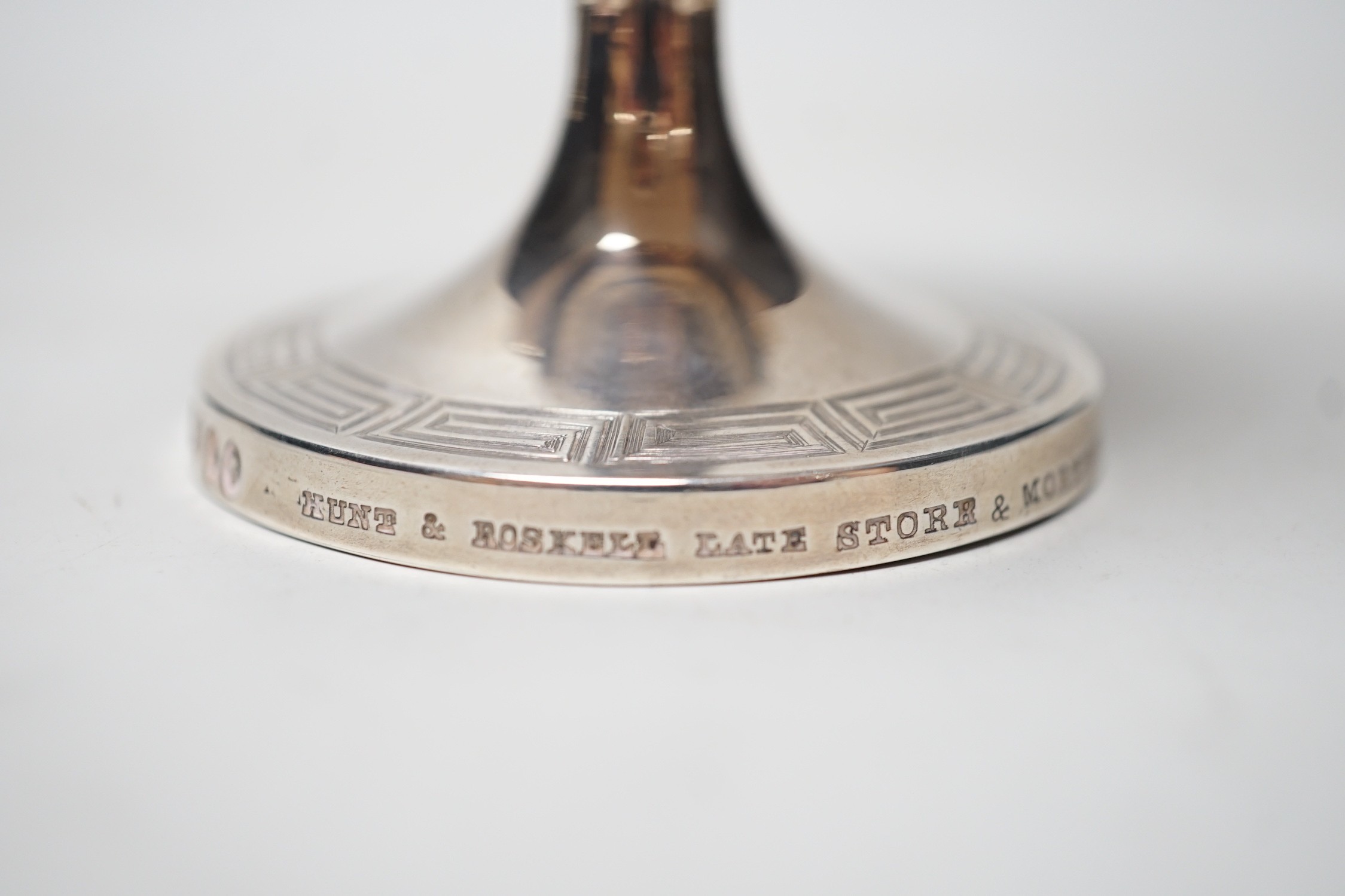 A Victorian silver goblet with Greek key banding, by Hunt & Roskell, (ex Storr & Mortimer), London, 1866, 12.4cm, 5.4oz.